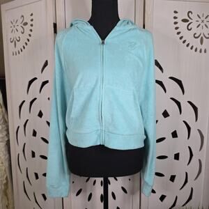 NWT Victoria Secret On Point Aqua Terry Cropped Zipper Hoodie Size Medium
